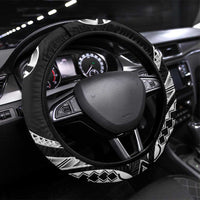 Kia Orana Cook Islands Steering Wheel Cover Kerekere Plumeria Tropical Waves LT7 Universal Fit Black - Polynesian Pride