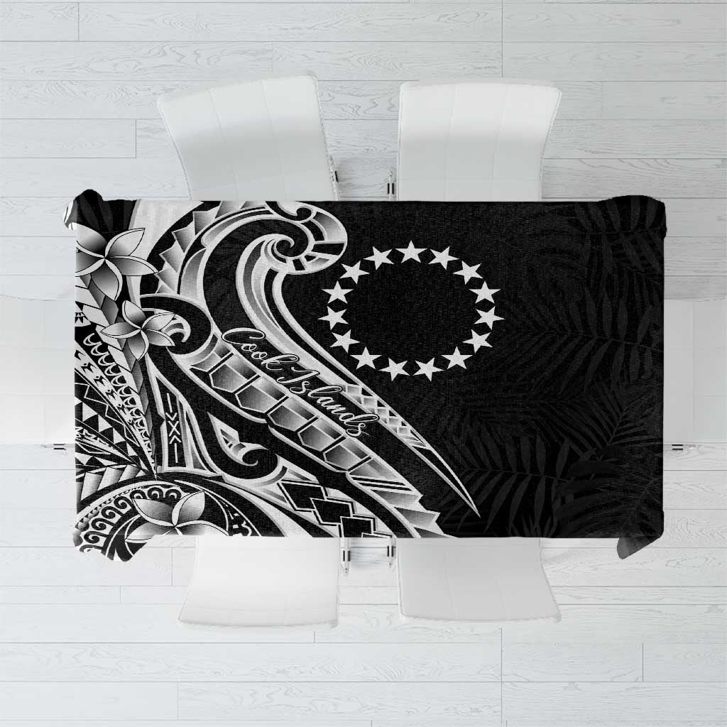Kia Orana Cook Islands Tablecloth Kerekere Plumeria Tropical Waves LT7 Black - Polynesian Pride