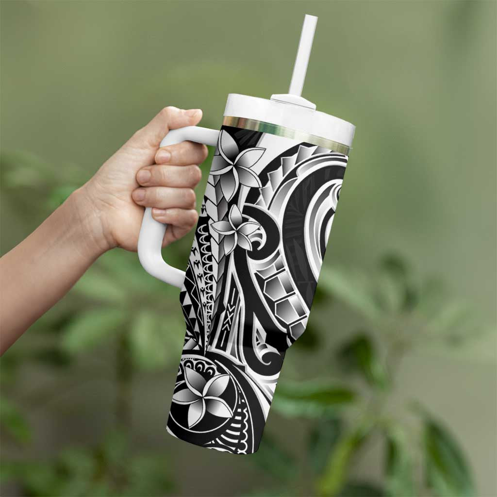 Kia Orana Cook Islands Tumbler With Handle Kerekere Plumeria Tropical Waves - Polynesian Pride