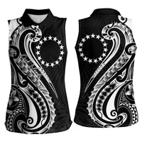 Kia Orana Cook Islands Women Sleeveless Polo Shirt Kerekere Plumeria Tropical Waves - Polynesian Pride