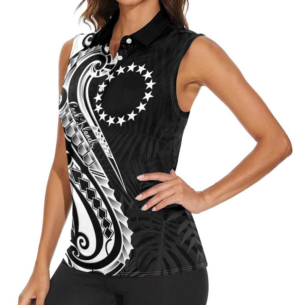 Kia Orana Cook Islands Women Sleeveless Polo Shirt Kerekere Plumeria Tropical Waves - Polynesian Pride