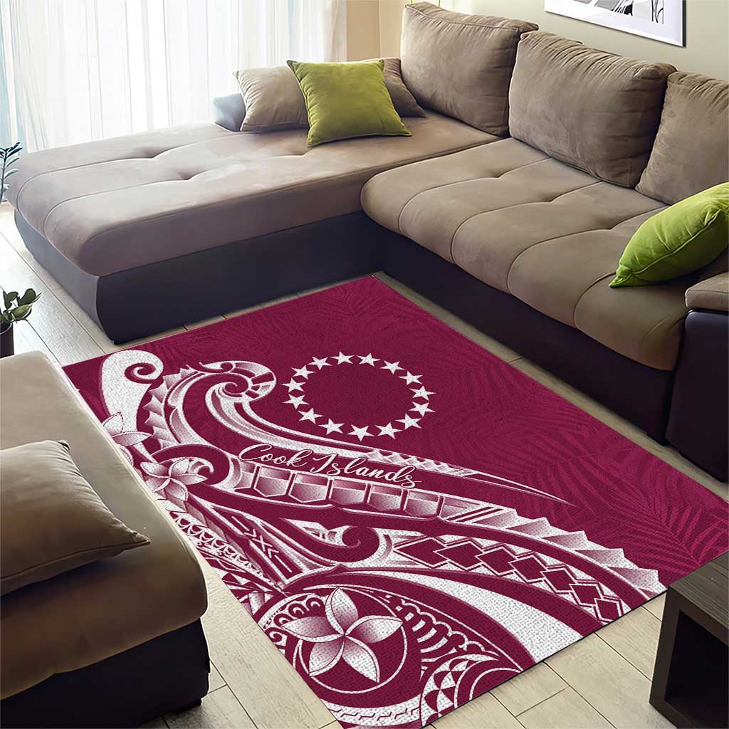 Kia Orana Cook Islands Area Rug Maroon Plumeria Tropical Waves - Polynesian Pride