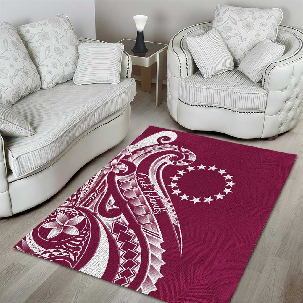 Kia Orana Cook Islands Area Rug Maroon Plumeria Tropical Waves - Polynesian Pride