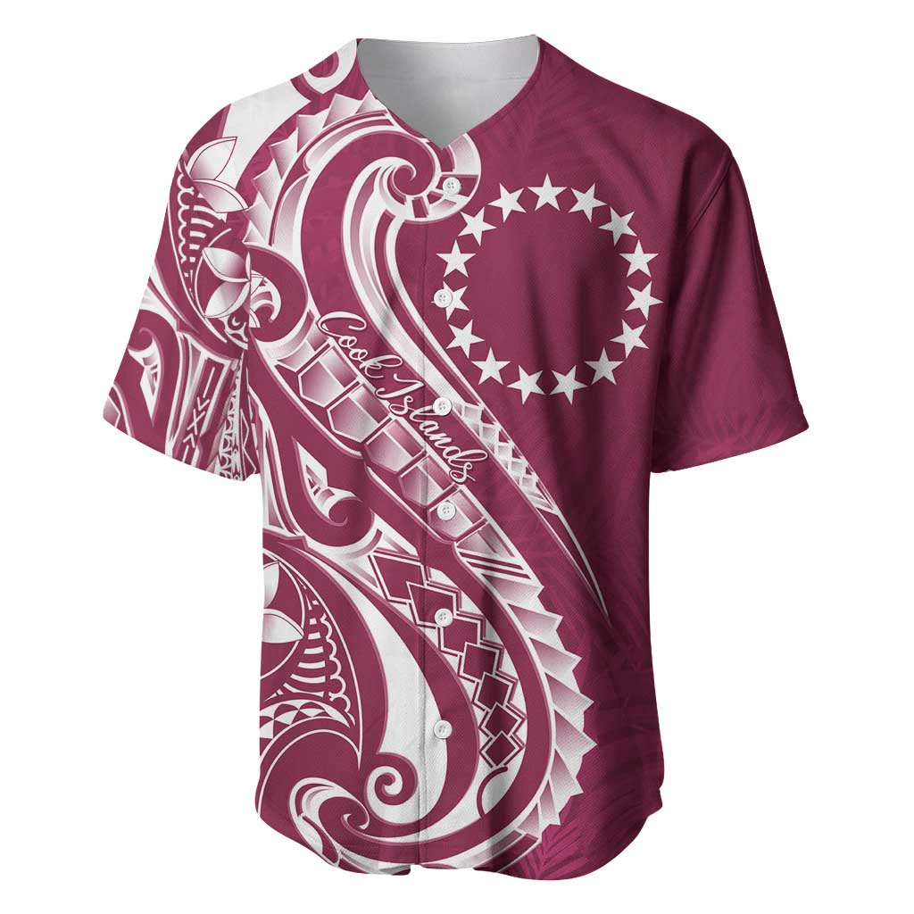 Kia Orana Cook Islands Baseball Jersey Maroon Plumeria Tropical Waves - Polynesian Pride