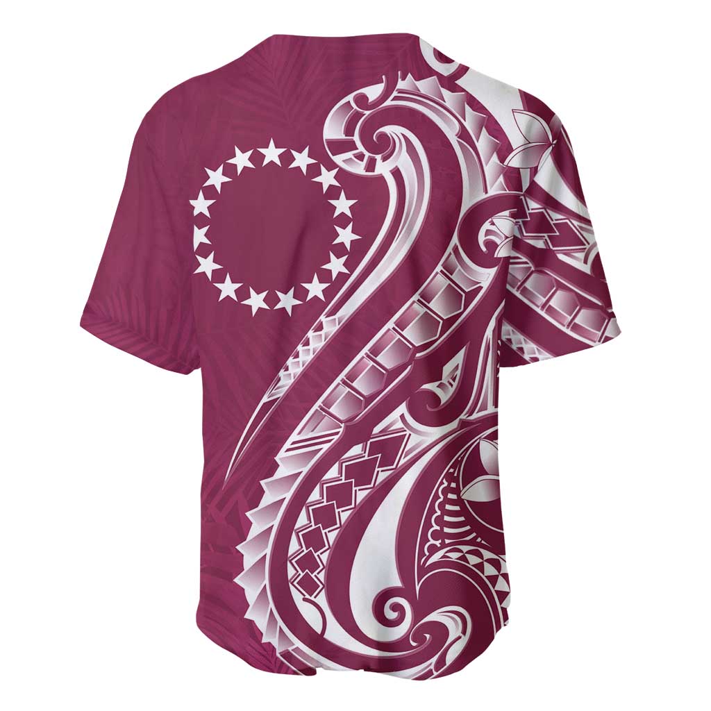 Kia Orana Cook Islands Baseball Jersey Maroon Plumeria Tropical Waves - Polynesian Pride