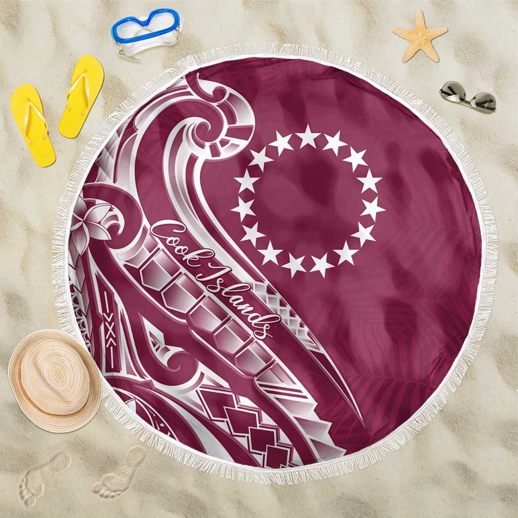 Kia Orana Cook Islands Beach Blanket Maroon Plumeria Tropical Waves LT7 One Size 150cm Maroon - Polynesian Pride