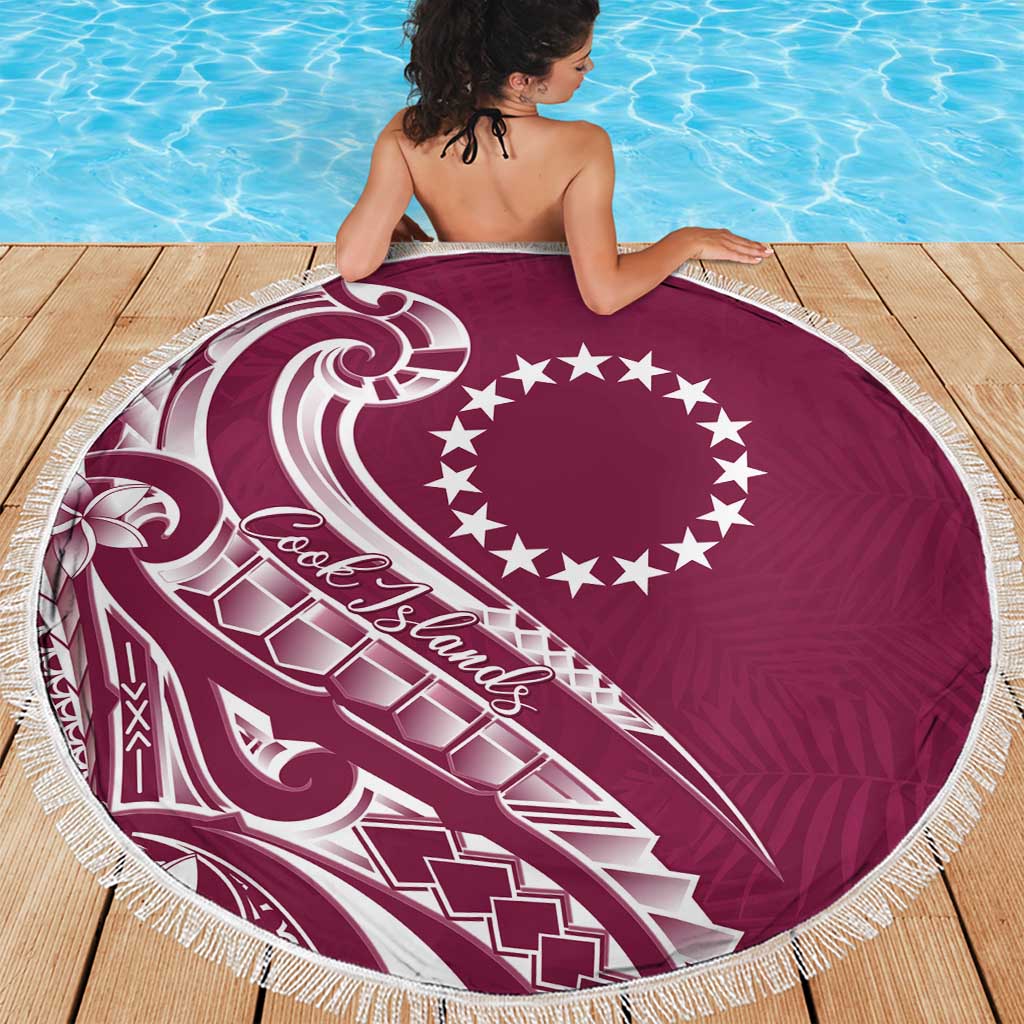 Kia Orana Cook Islands Beach Blanket Maroon Plumeria Tropical Waves LT7 - Polynesian Pride