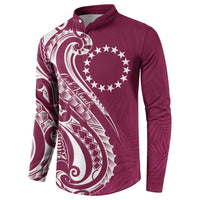 Kia Orana Cook Islands Button Sweatshirt Maroon Plumeria Tropical Waves LT7 - Polynesian Pride