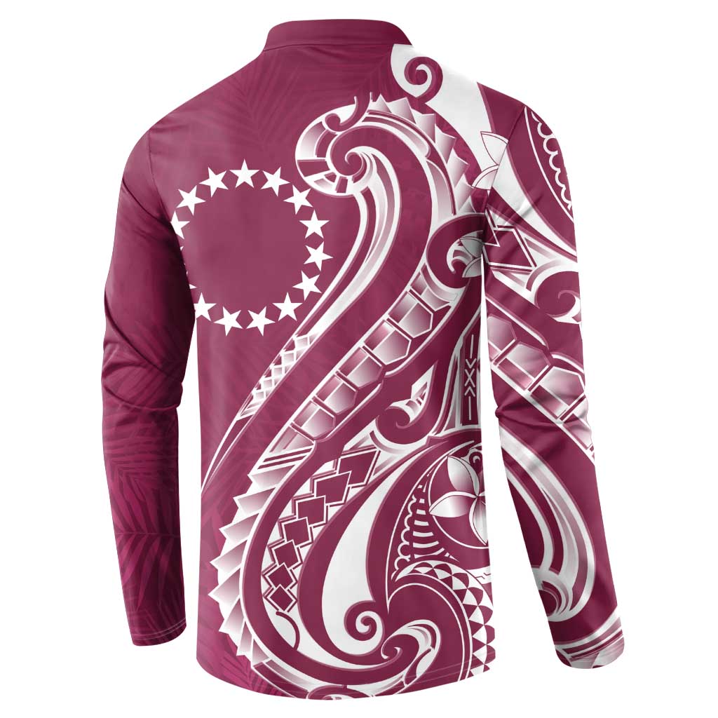 Kia Orana Cook Islands Button Sweatshirt Maroon Plumeria Tropical Waves LT7 - Polynesian Pride
