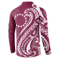Kia Orana Cook Islands Button Sweatshirt Maroon Plumeria Tropical Waves LT7 - Polynesian Pride