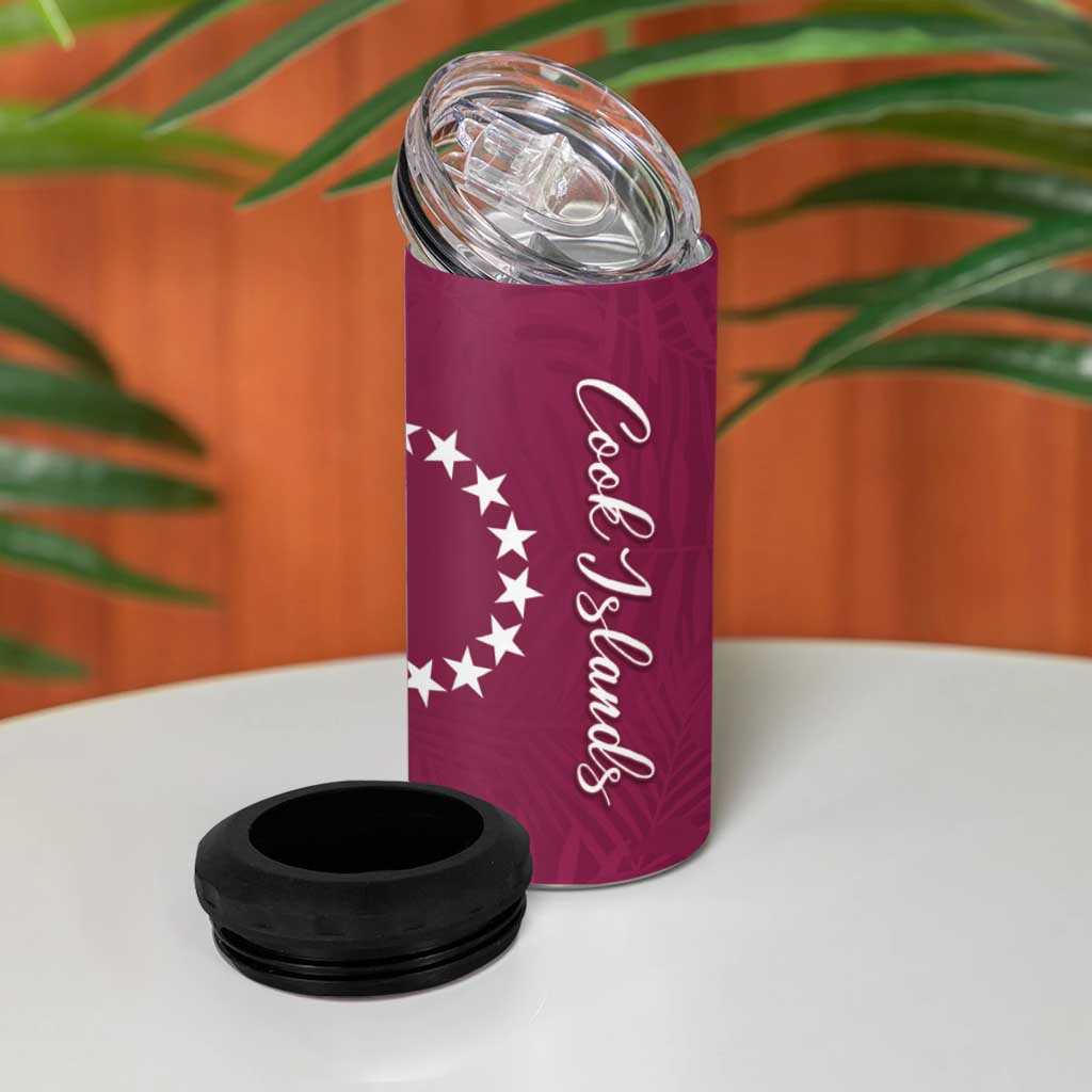 Kia Orana Cook Islands 4 in 1 Can Cooler Tumbler Maroon Plumeria Tropical Waves LT7 - Polynesian Pride