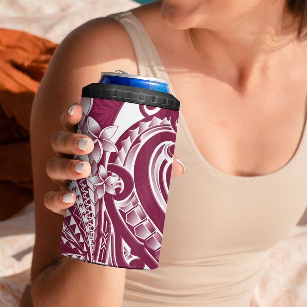 Kia Orana Cook Islands 4 in 1 Can Cooler Tumbler Maroon Plumeria Tropical Waves LT7 - Polynesian Pride