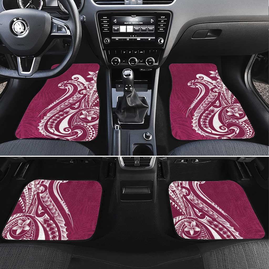 Kia Orana Cook Islands Car Mats Maroon Plumeria Tropical Waves LT7 Set 4pcs Maroon - Polynesian Pride