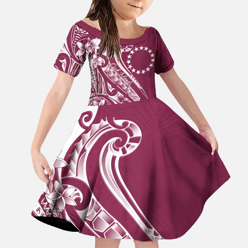 Kia Orana Cook Islands Family Matching Long Sleeve Bodycon Dress and Hawaiian Shirt Maroon Plumeria Tropical Waves - Polynesian Pride