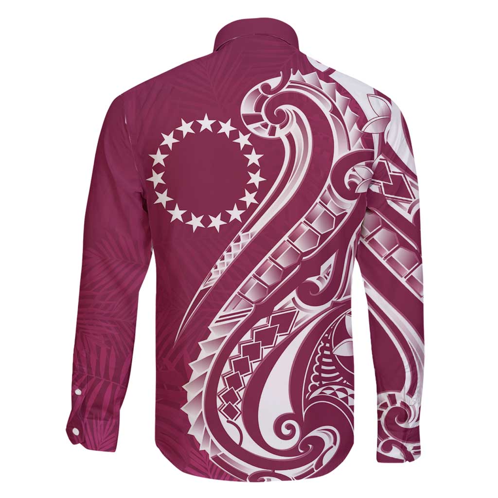 Kia Orana Cook Islands Family Matching Long Sleeve Bodycon Dress and Hawaiian Shirt Maroon Plumeria Tropical Waves - Polynesian Pride