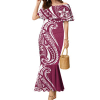 Kia Orana Cook Islands Family Matching Mermaid Dress and Hawaiian Shirt Maroon Plumeria Tropical Waves - Polynesian Pride