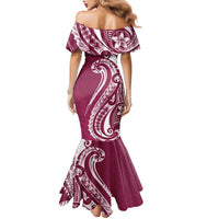 Kia Orana Cook Islands Family Matching Mermaid Dress and Hawaiian Shirt Maroon Plumeria Tropical Waves - Polynesian Pride