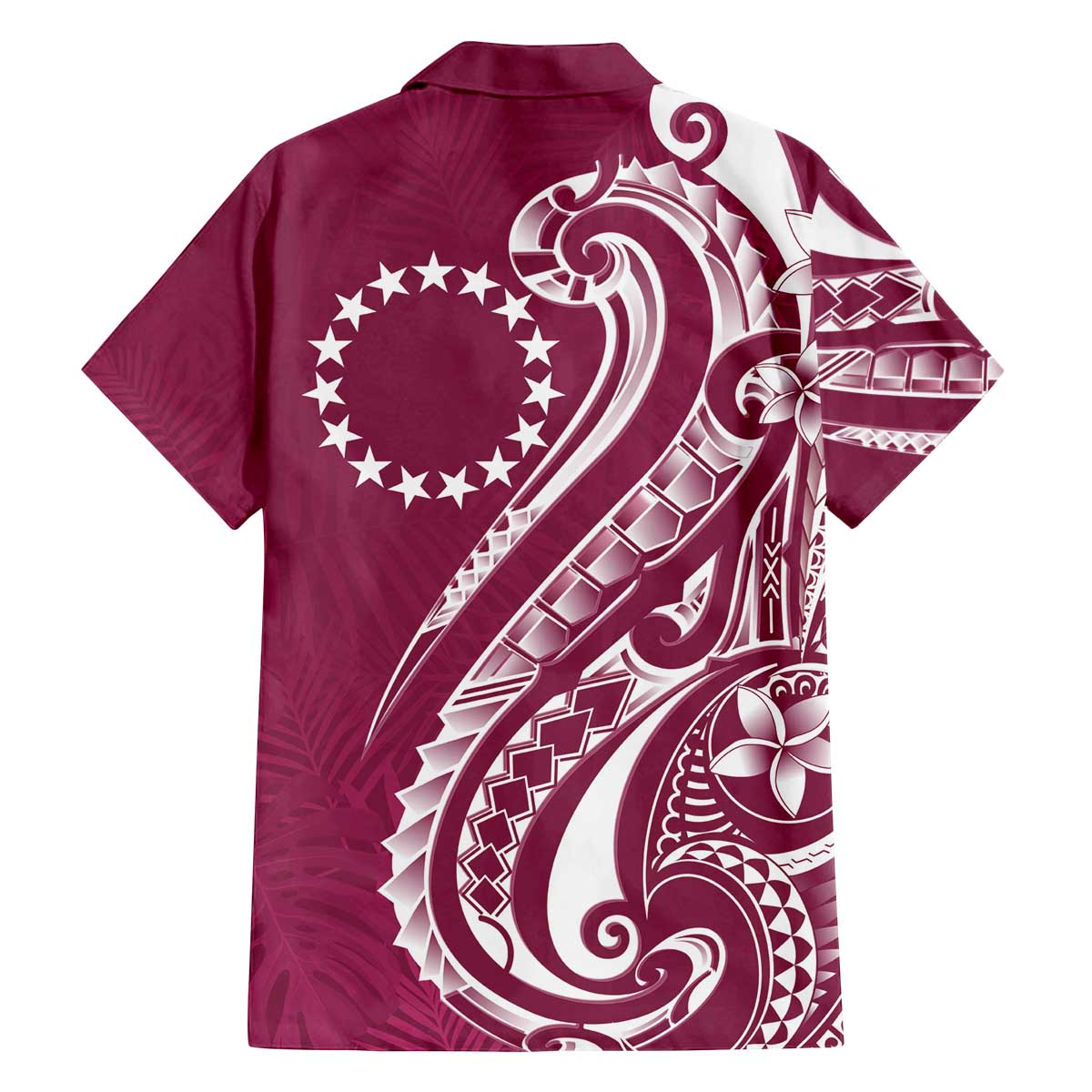 Kia Orana Cook Islands Family Matching Off The Shoulder Long Sleeve Dress and Hawaiian Shirt Maroon Plumeria Tropical Waves - Polynesian Pride