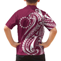 Kia Orana Cook Islands Family Matching Short Sleeve Bodycon Dress and Hawaiian Shirt Maroon Plumeria Tropical Waves - Polynesian Pride
