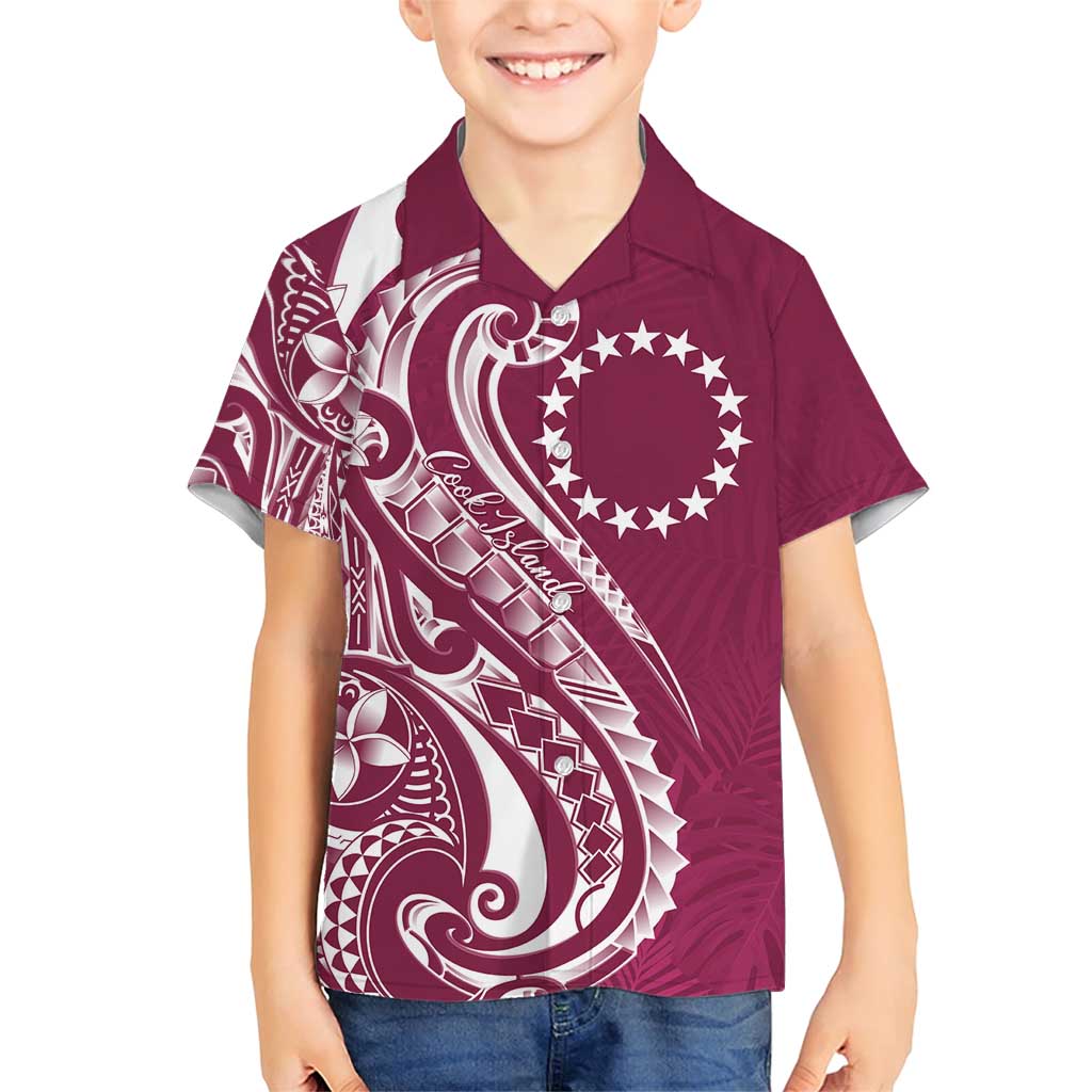 Kia Orana Cook Islands Family Matching Short Sleeve Bodycon Dress and Hawaiian Shirt Maroon Plumeria Tropical Waves - Polynesian Pride
