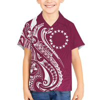 Kia Orana Cook Islands Family Matching Short Sleeve Bodycon Dress and Hawaiian Shirt Maroon Plumeria Tropical Waves - Polynesian Pride