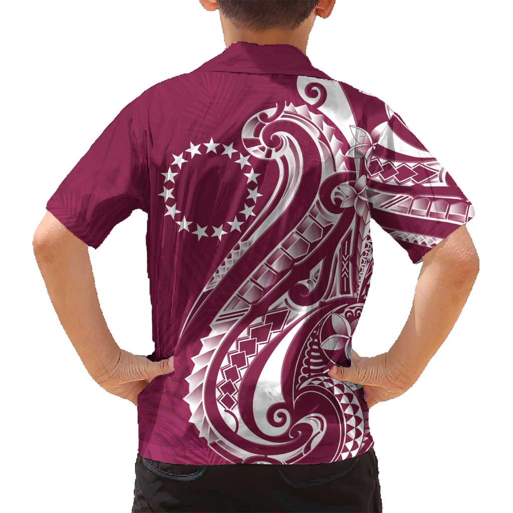 Kia Orana Cook Islands Family Matching Tank Maxi Dress and Hawaiian Shirt Maroon Plumeria Tropical Waves - Polynesian Pride
