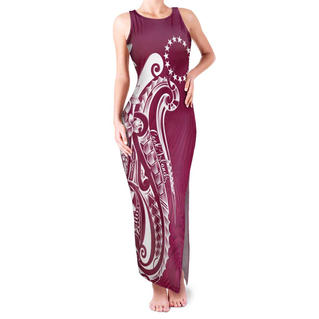 Kia Orana Cook Islands Family Matching Tank Maxi Dress and Hawaiian Shirt Maroon Plumeria Tropical Waves - Polynesian Pride