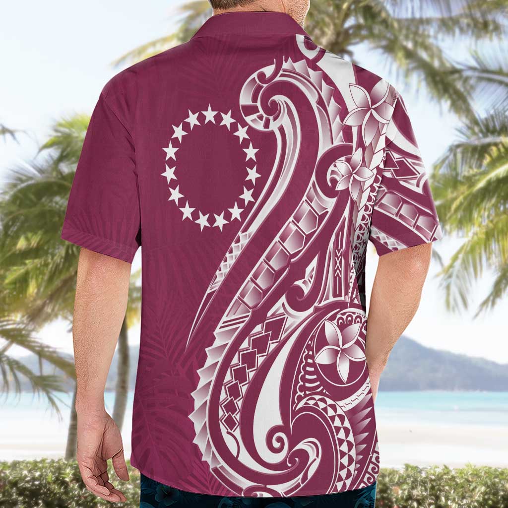 Kia Orana Cook Islands Hawaiian Shirt Maroon Plumeria Tropical Waves LT7 - Polynesian Pride