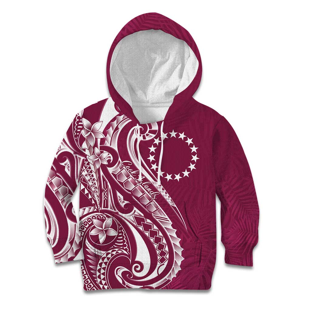 Kia Orana Cook Islands Kid Hoodie Maroon Plumeria Tropical Waves - Polynesian Pride