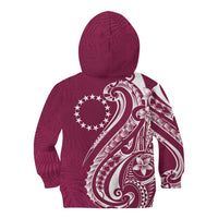 Kia Orana Cook Islands Kid Hoodie Maroon Plumeria Tropical Waves - Polynesian Pride