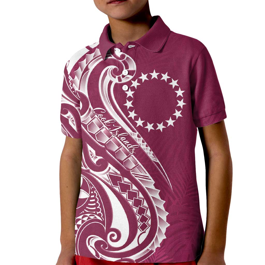 Kia Orana Cook Islands Kid Polo Shirt Maroon Plumeria Tropical Waves - Polynesian Pride