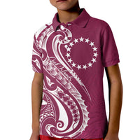 Kia Orana Cook Islands Kid Polo Shirt Maroon Plumeria Tropical Waves - Polynesian Pride