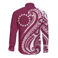 Kia Orana Cook Islands Long Sleeve Button Shirt Maroon Plumeria Tropical Waves LT7 - Polynesian Pride