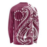 Kia Orana Cook Islands Long Sleeve Shirt Maroon Plumeria Tropical Waves LT7 - Polynesian Pride