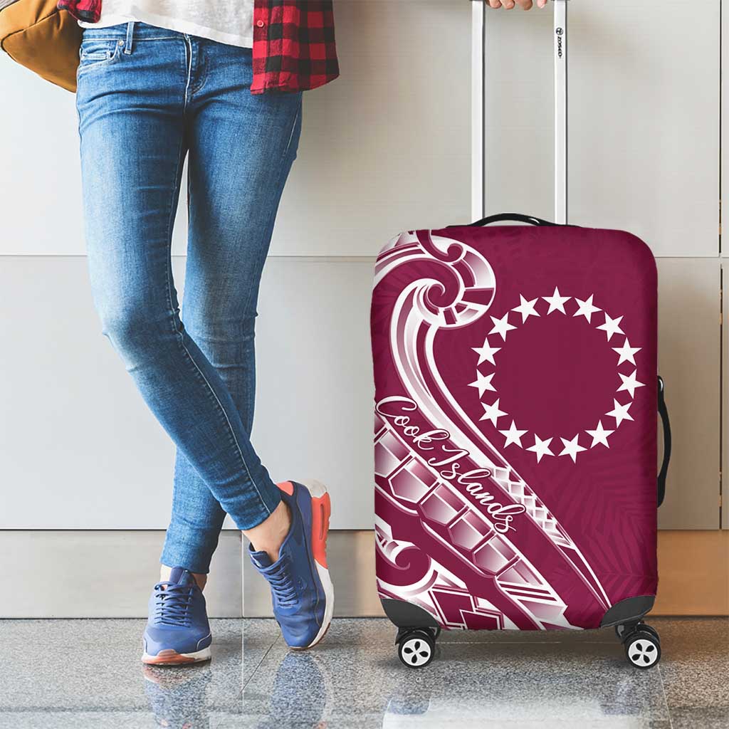Kia Orana Cook Islands Luggage Cover Maroon Plumeria Tropical Waves - Polynesian Pride