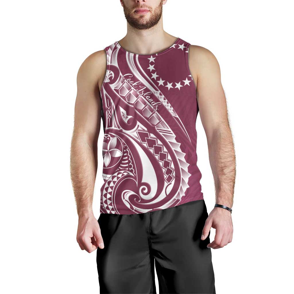 Kia Orana Cook Islands Men Tank Top Maroon Plumeria Tropical Waves LT7 - Polynesian Pride
