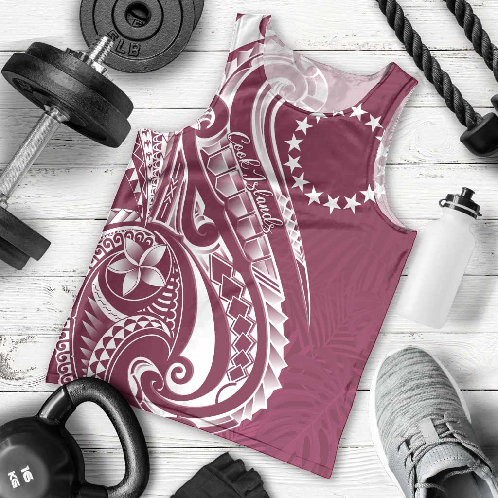Kia Orana Cook Islands Men Tank Top Maroon Plumeria Tropical Waves LT7 - Polynesian Pride