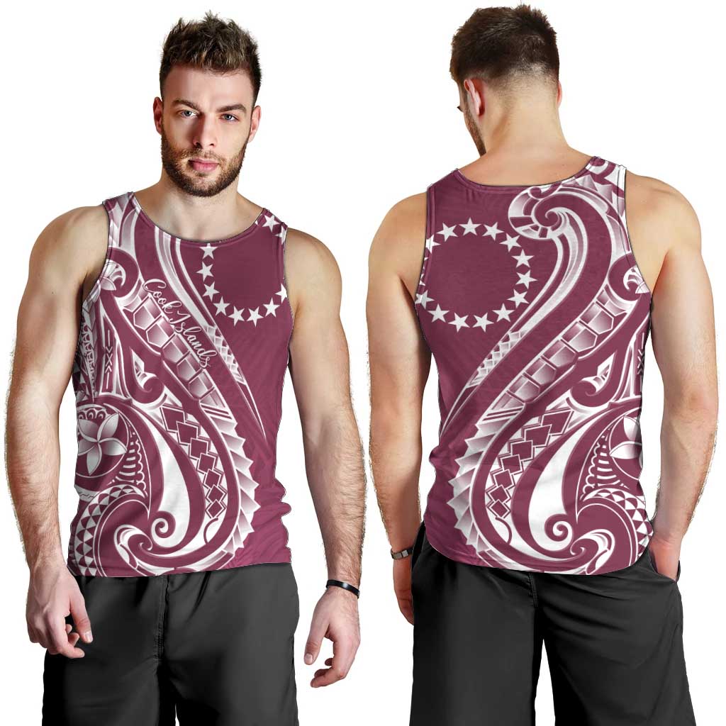 Kia Orana Cook Islands Men Tank Top Maroon Plumeria Tropical Waves LT7 - Polynesian Pride