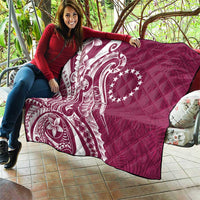 Kia Orana Cook Islands Quilt Maroon Plumeria Tropical Waves - Polynesian Pride