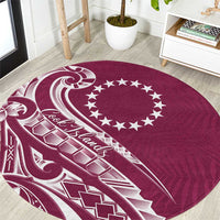 Kia Orana Cook Islands Round Carpet Maroon Plumeria Tropical Waves - Polynesian Pride