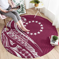 Kia Orana Cook Islands Round Carpet Maroon Plumeria Tropical Waves - Polynesian Pride