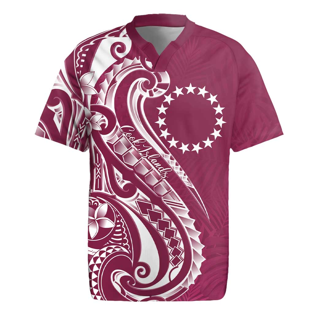 Kia Orana Cook Islands Rugby Jersey Maroon Plumeria Tropical Waves LT7 Maroon - Polynesian Pride