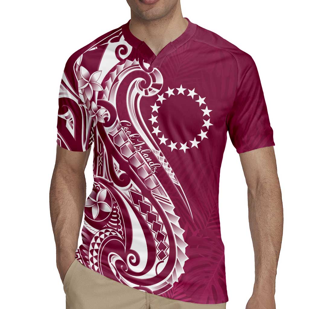 Kia Orana Cook Islands Rugby Jersey Maroon Plumeria Tropical Waves LT7 - Polynesian Pride