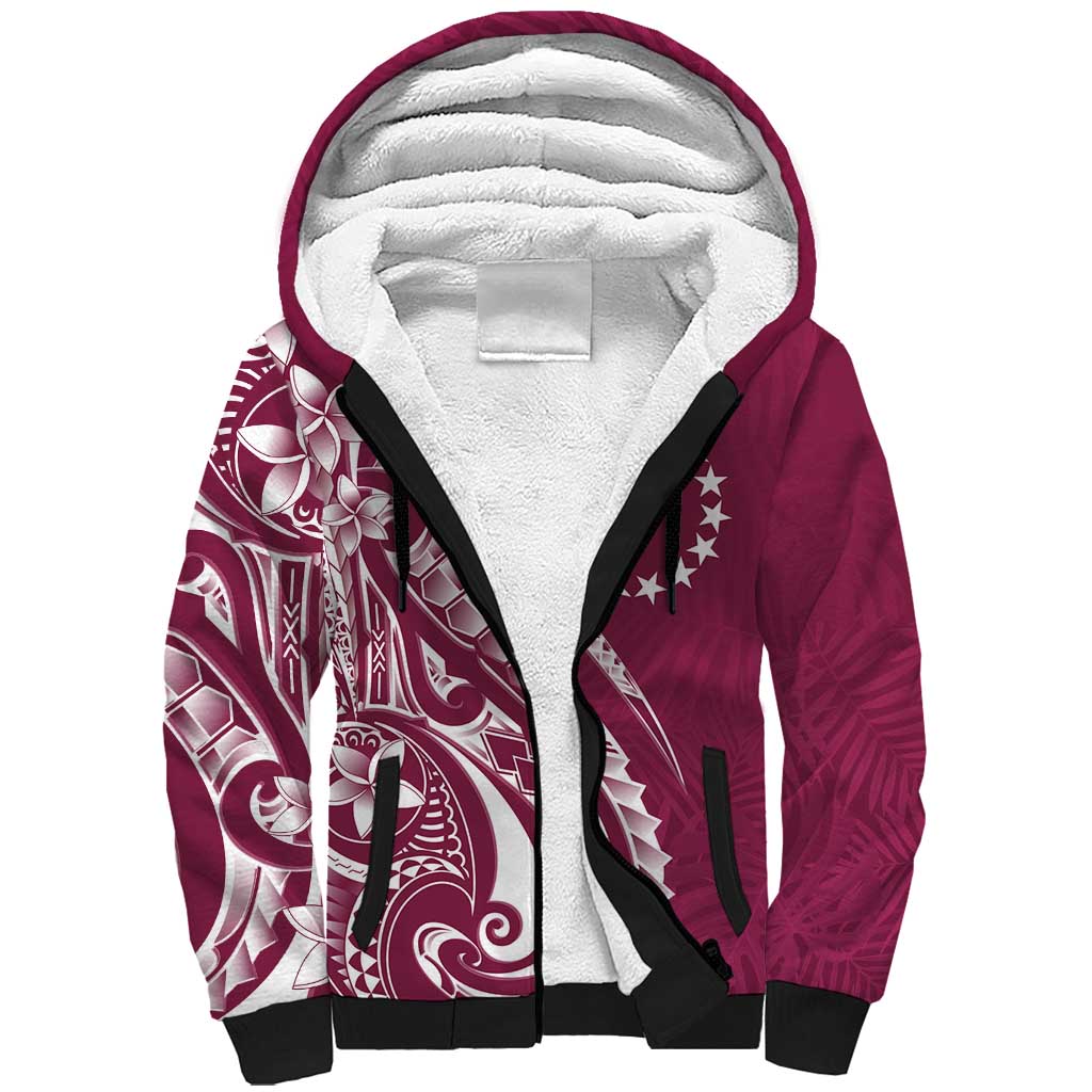 Kia Orana Cook Islands Sherpa Hoodie Maroon Plumeria Tropical Waves LT7 Unisex Maroon - Polynesian Pride