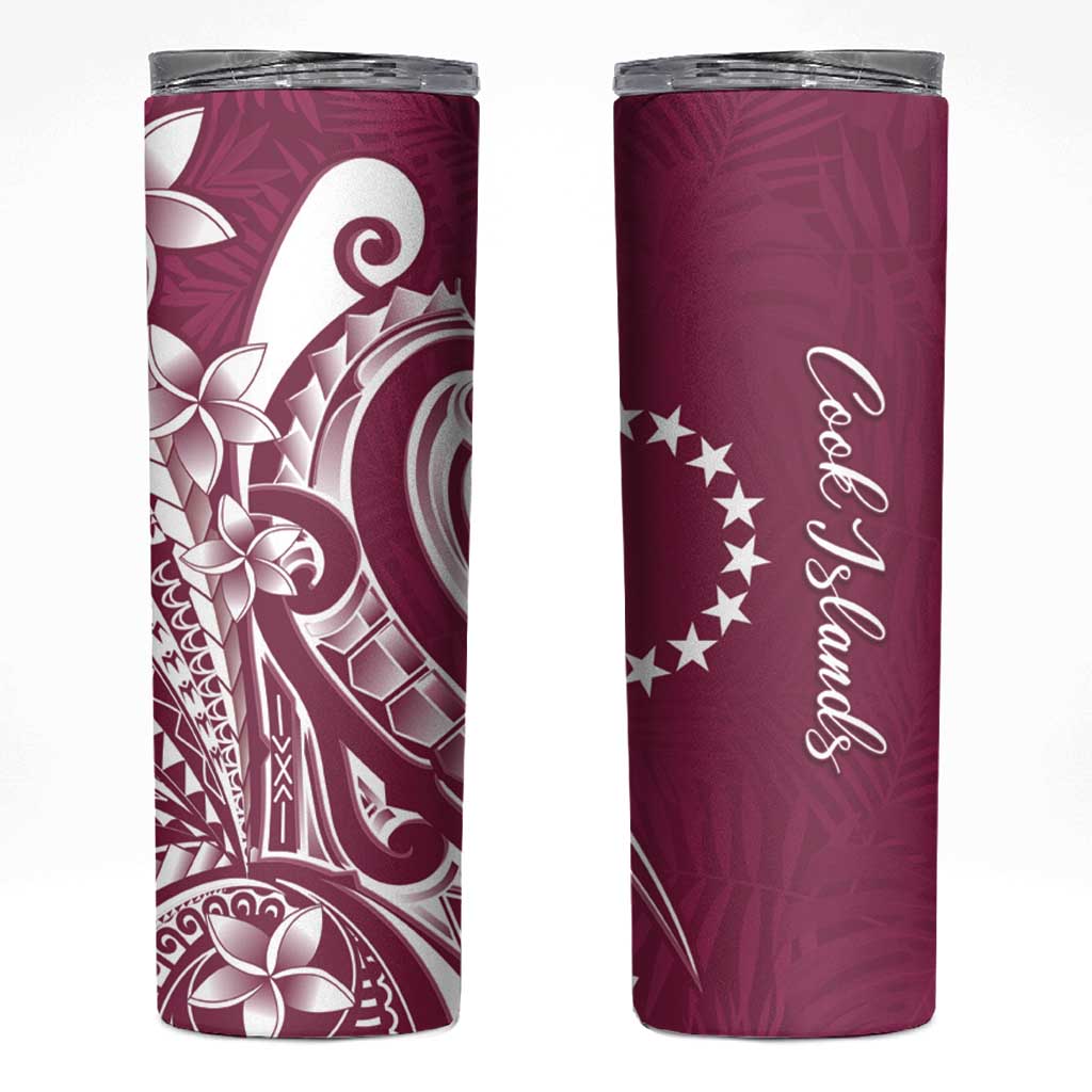 Kia Orana Cook Islands Skinny Tumbler Maroon Plumeria Tropical Waves - Polynesian Pride