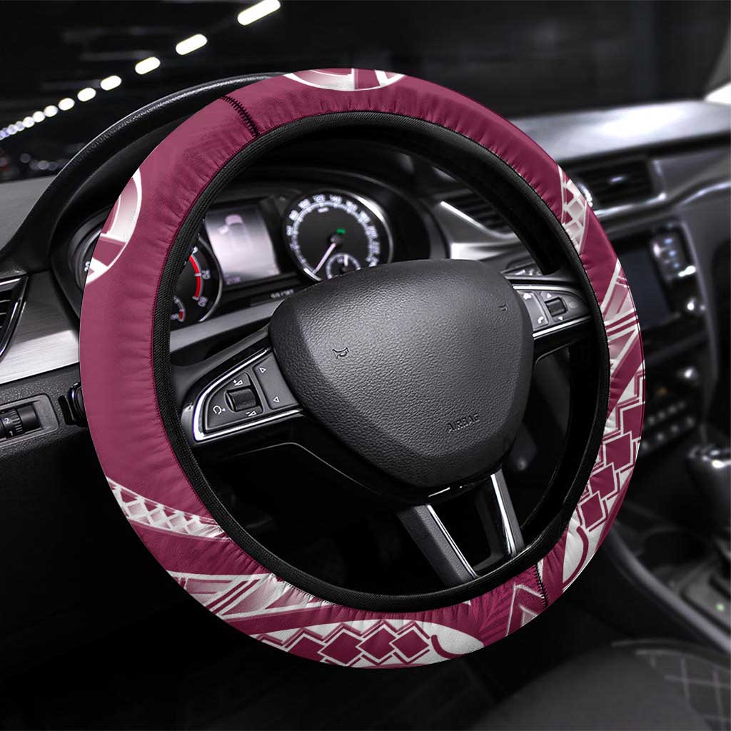 Kia Orana Cook Islands Steering Wheel Cover Maroon Plumeria Tropical Waves LT7 Universal Fit Maroon - Polynesian Pride