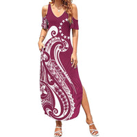 Kia Orana Cook Islands Summer Maxi Dress Maroon Plumeria Tropical Waves - Polynesian Pride