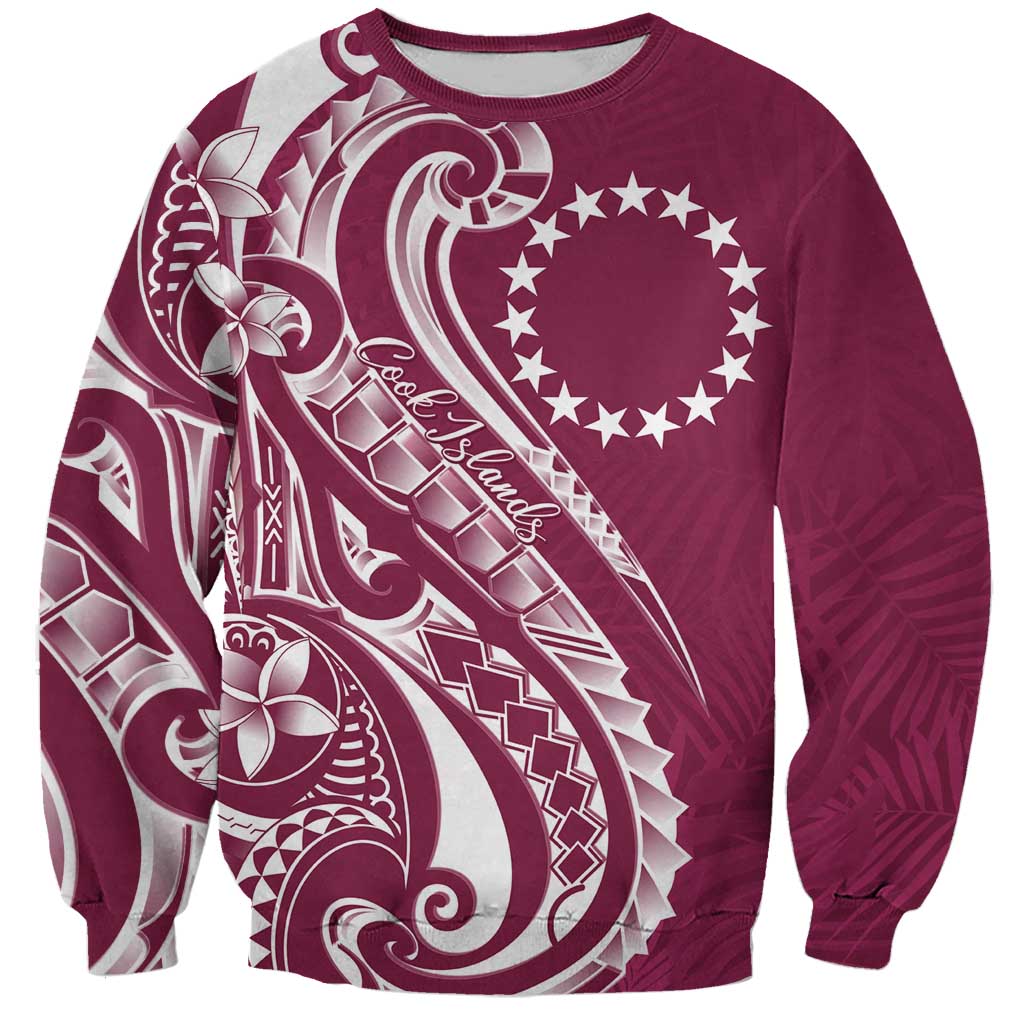 Kia Orana Cook Islands Sweatshirt Maroon Plumeria Tropical Waves LT7 Unisex Maroon - Polynesian Pride