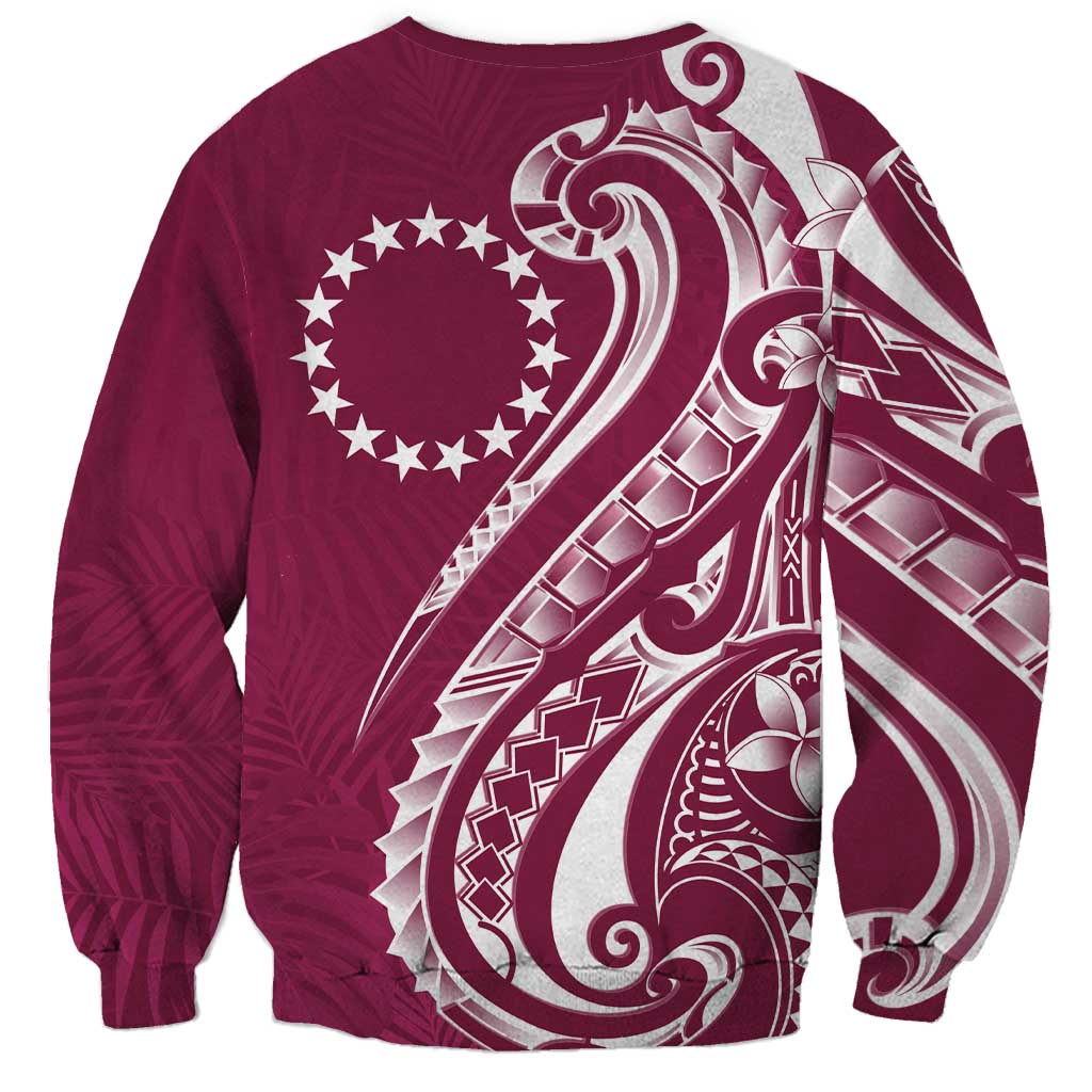 Kia Orana Cook Islands Sweatshirt Maroon Plumeria Tropical Waves LT7 - Polynesian Pride