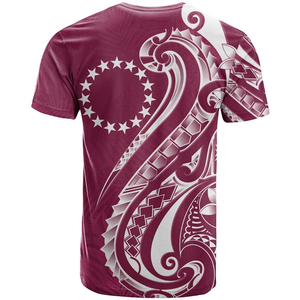 Kia Orana Cook Islands T Shirt Maroon Plumeria Tropical Waves - Polynesian Pride